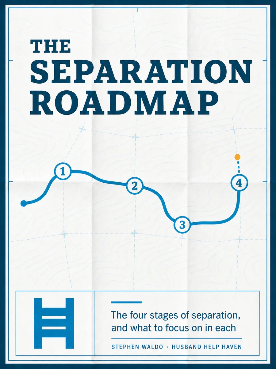 Cover of the Separation Roadmap: a folded trail map charting a route through the four numbered stages of separation